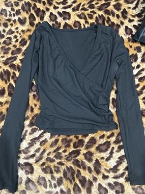 Black Women’s Wrap-Front Long Sleeve Top